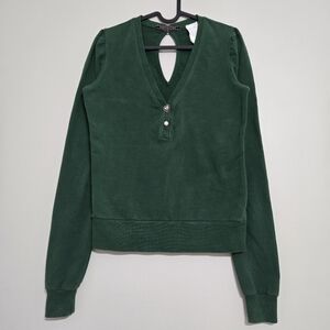 Y2K Fornarina V-Neck Sweatshirt Dark Green Open Back Coquette Heart Button Top S